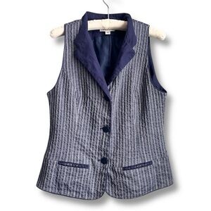 VTG Coldwater creek cotton linen blend moody blue Pinstriped V neck women’s vest